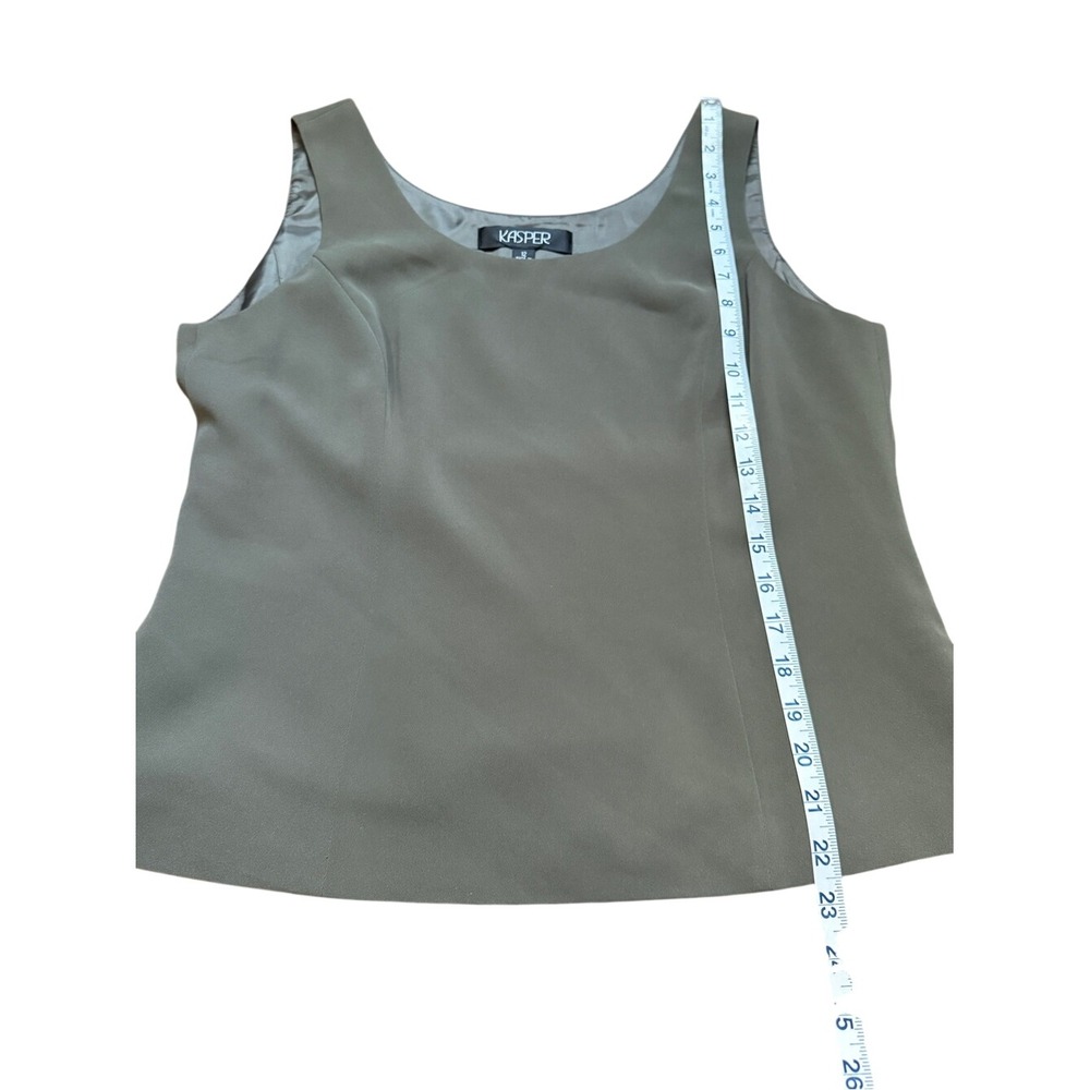 Kasper Olive Green Sleeveless Top and Trousers Pant Suit Set Size 12 Minimalist - Picture 6 of 14